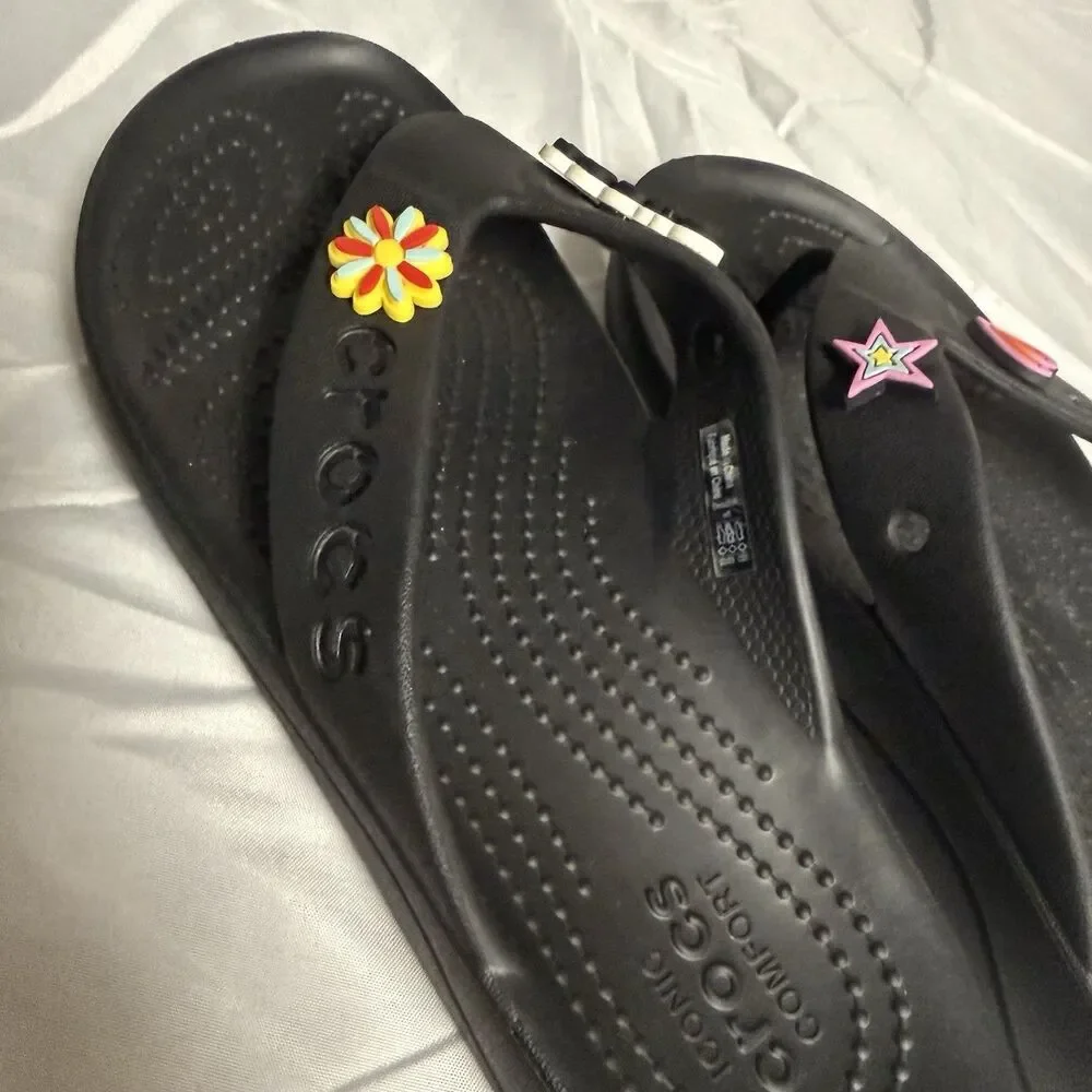Crocs Classic Flip Flops Thong Sandals BLACK Womens Size W6